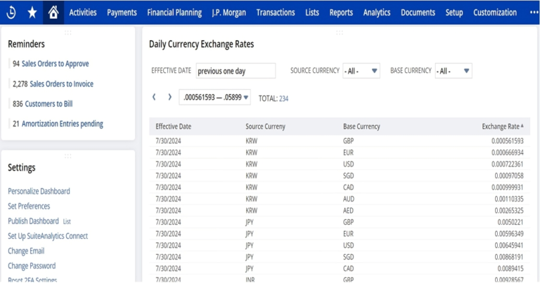 daily exchange rate netsuite